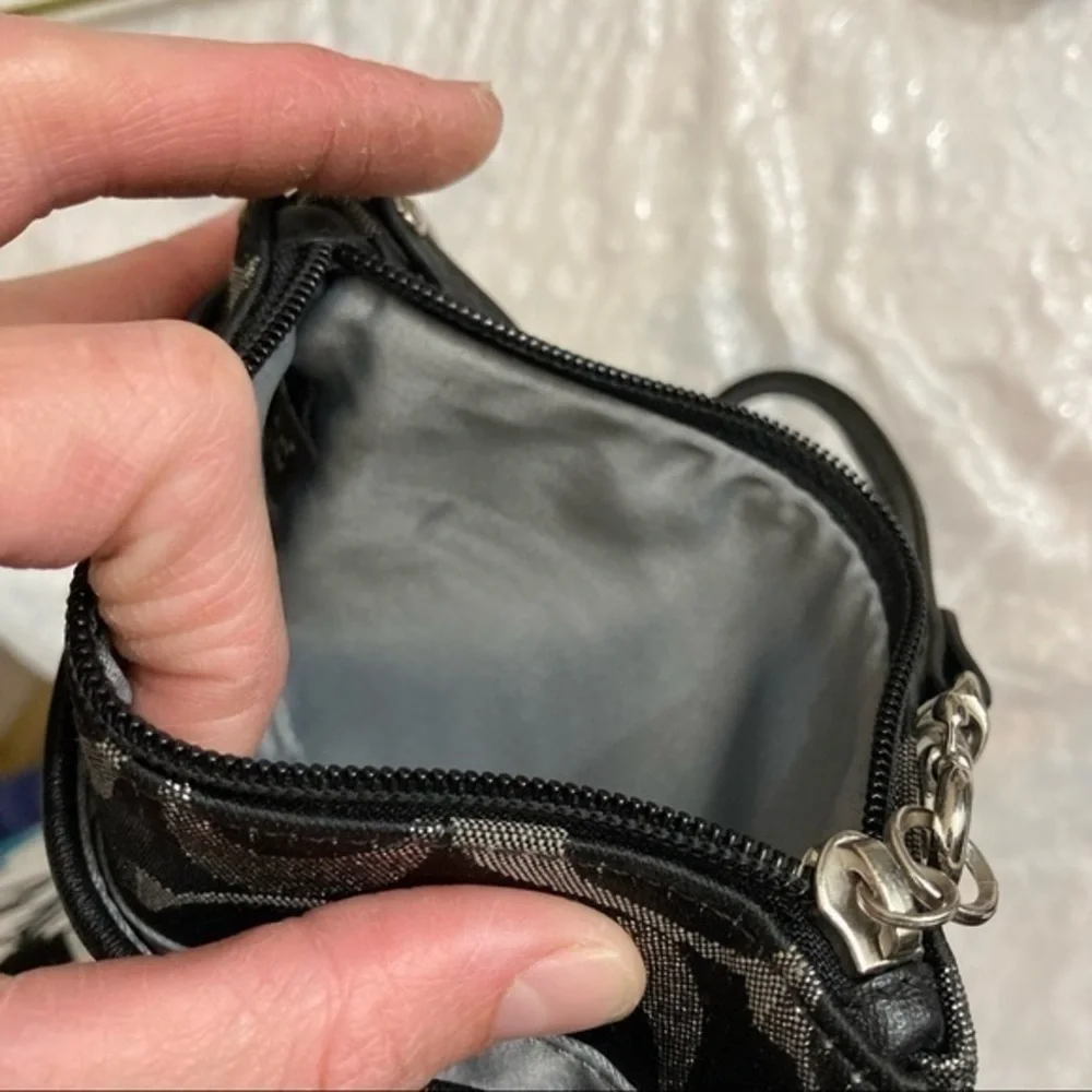 Coach black gray silver signature c wristlet bag